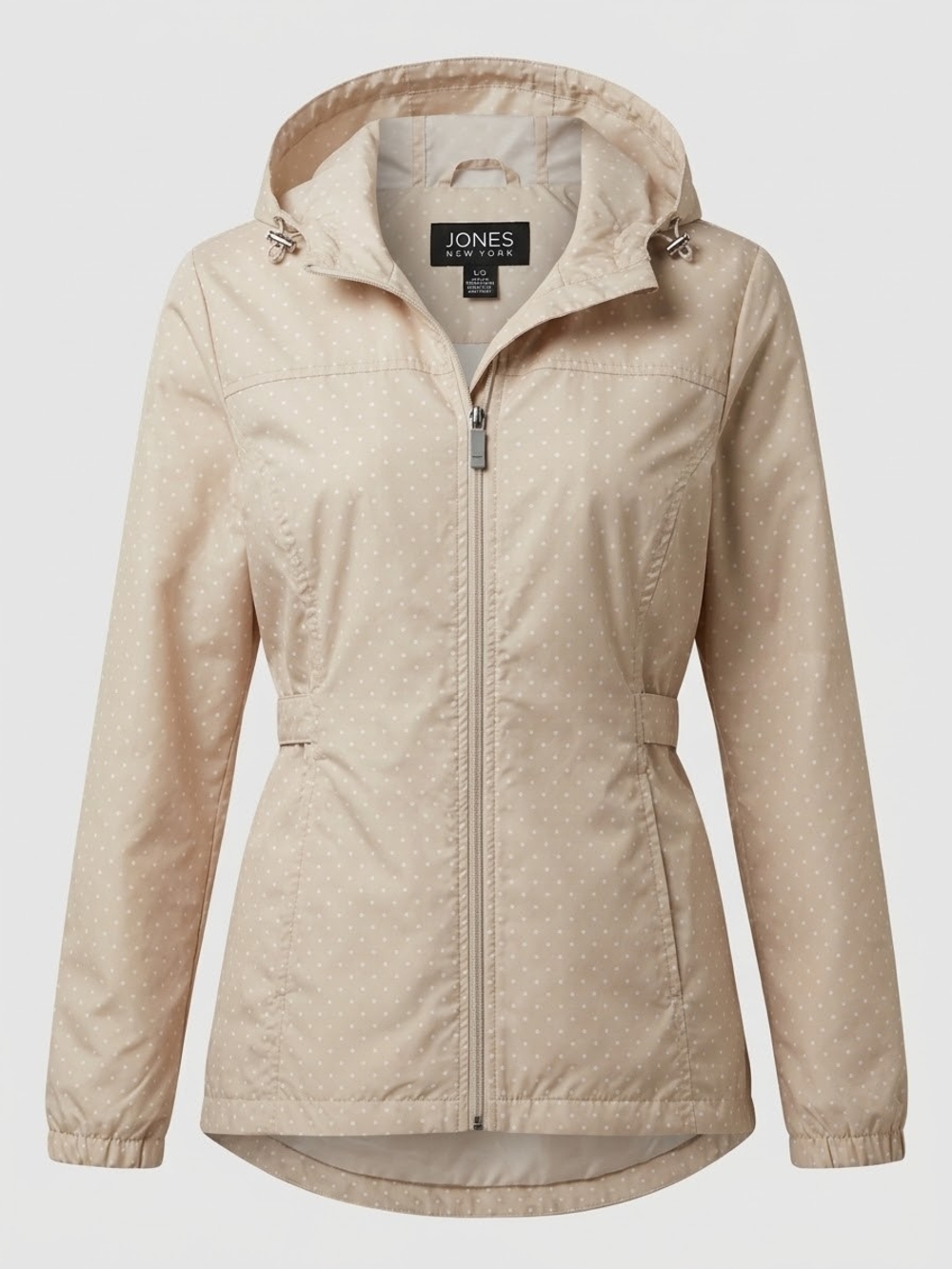 Jones New York Parka in a Pocket Polka Dot Windbreaker Rain Jacket White Large